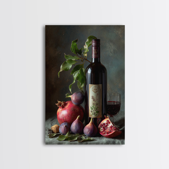 Pomegranate Figs and Red Wine Composition Framed Canvas Print, Winery Art, Printable Wall Art, Winery Decor, Fine Art, Vineyard, WIN-2x3-1