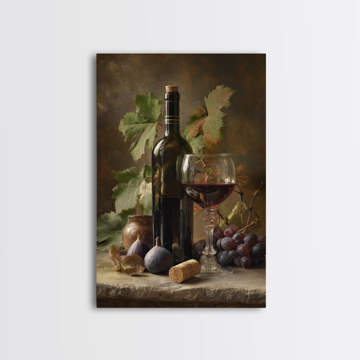 Wine Bottle and Glass Still Life Canvas Print, Winery Art, Contemporary Art, Winery Decor, Fine Art, Vineyard, Kitchen Decor, WIN-2x3-10