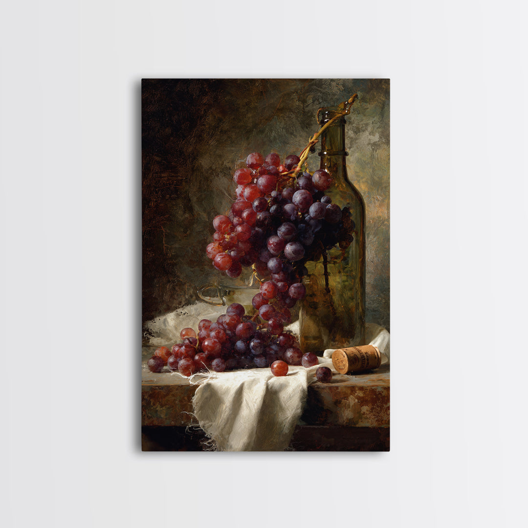Champagne Grapes and White Linen Still Life Framed Canvas Print, Winery Art, Artwork, Winery Decor, Abstract Art, Vineyard, WIN-2x3-13