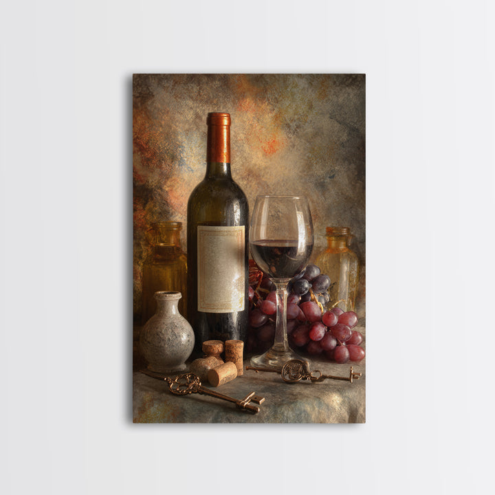 Old Cellar Key and Wine Label Shapes Framed Canvas Print, Winery Art, Farmhouse Decor, Winery Decor, Abstract Art, Vineyard, WIN-2x3-20