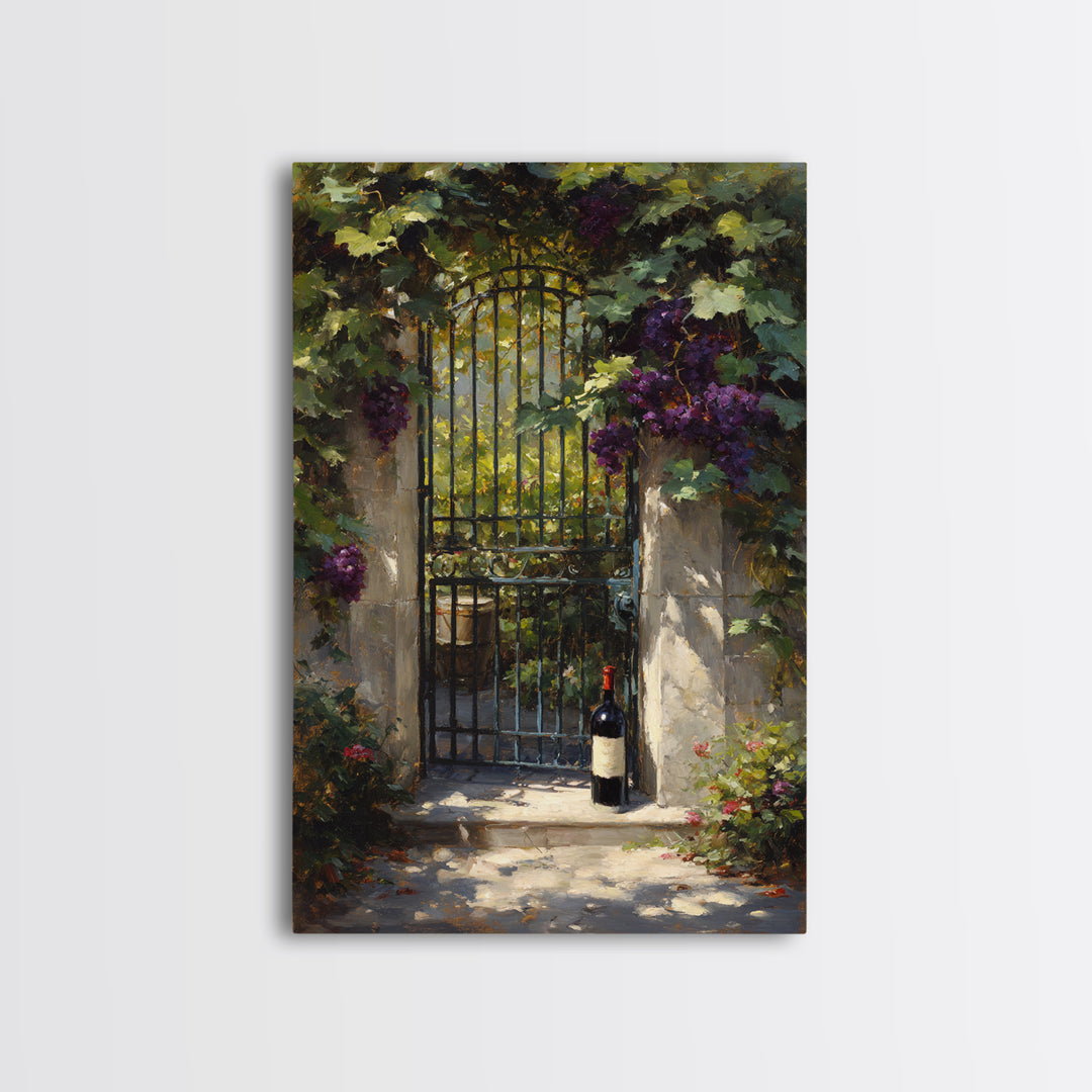 Vineyard Gate with Climbing Roses Canvas Print, Winery Art, Print, Winery Decor, Vineyard, Wall Art Print, Watercolor Painting, WIN-2x3-23