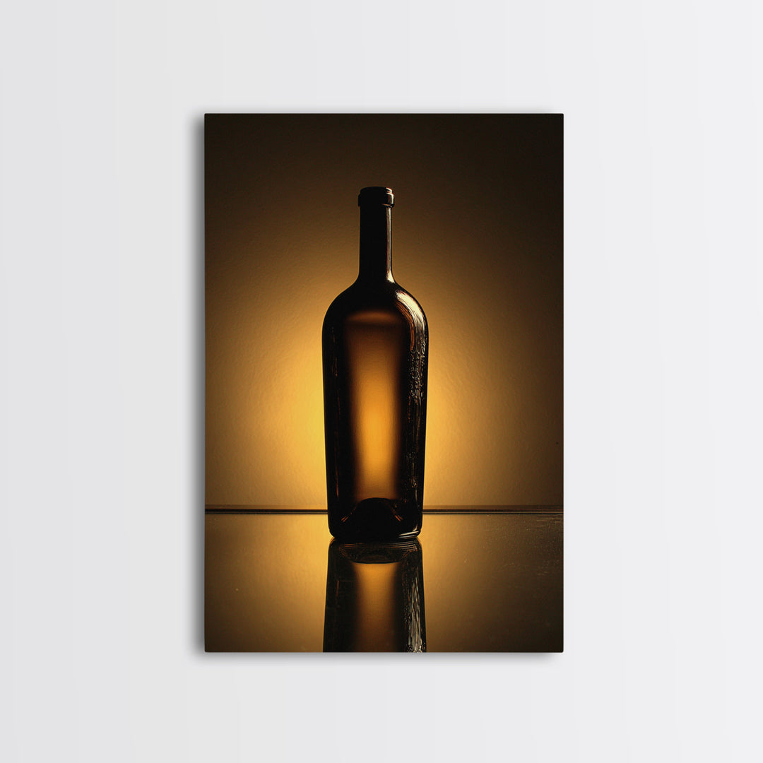 Black and Gold Wine Bottle Silhouette Framed Canvas Print, Winery Art, Modern Decor, Winery Decor, Fine Art, Vineyard, WIN-2x3-24