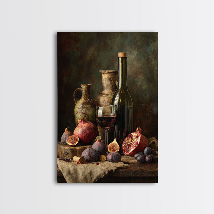 Pomegranate Figs and Red Wine Composition Framed Canvas Print, Winery Art, Printable Wall Art, Winery Decor, Fine Art, Vineyard, WIN-2x3-25
