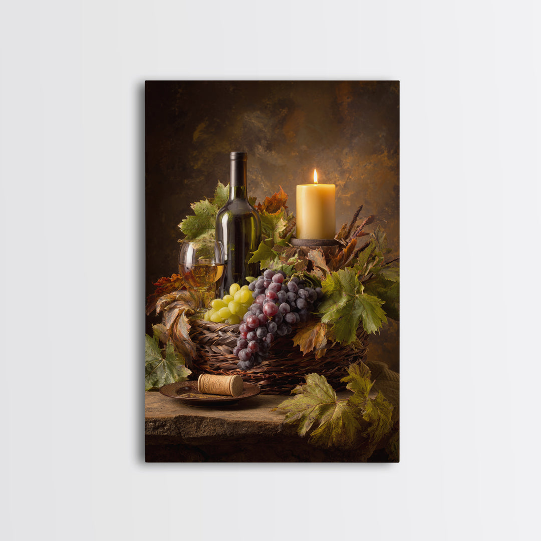 Wine Harvest Basket Framed Canvas Print, Winery Art, Minimalist Decor, Winery Decor, Fine Art, Vineyard, Artwork, Kitchen Decor, WIN-2x3-30