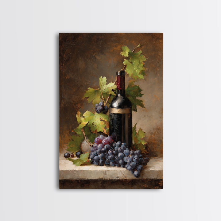 Grapevine Branch with Purple Grapes and Leaves Framed Canvas Print, Winery Art, Kitchen Art, Winery Decor, Fine Art, Vineyard, WIN-2x3-33