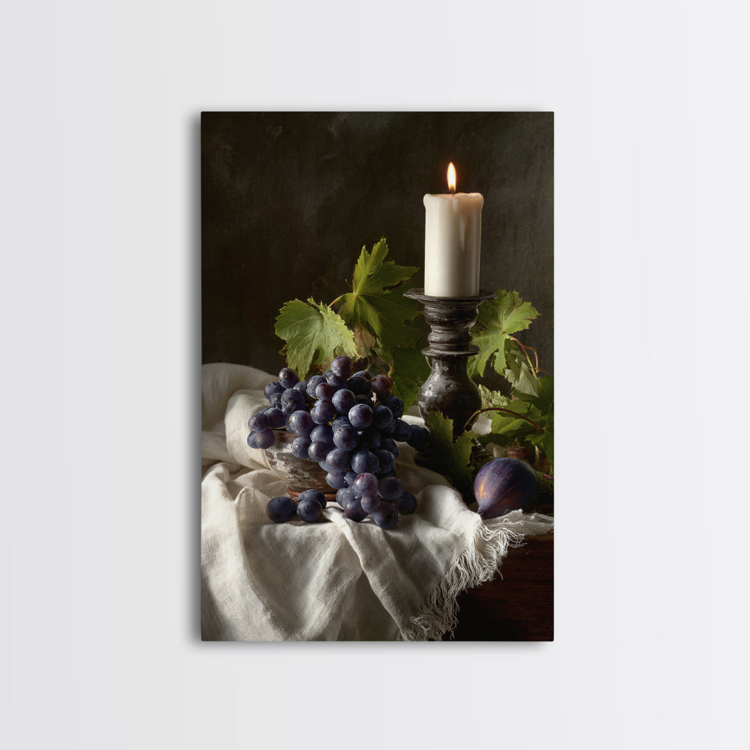 Champagne Grapes and White Linen Still Life Framed Canvas Print, Winery Art, Artwork, Winery Decor, Abstract Art, Vineyard, WIN-2x3-37