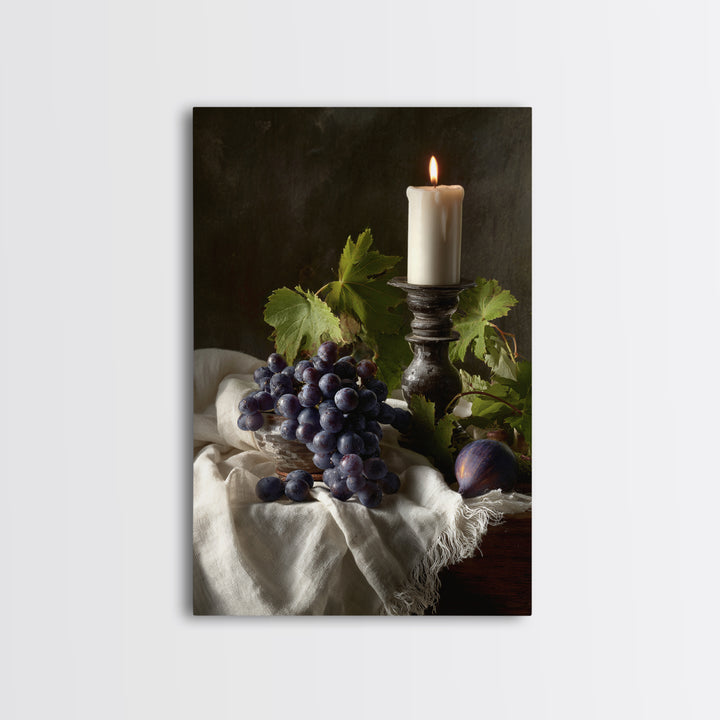 Champagne Grapes and White Linen Still Life Framed Canvas Print, Winery Art, Artwork, Winery Decor, Abstract Art, Vineyard, WIN-2x3-37