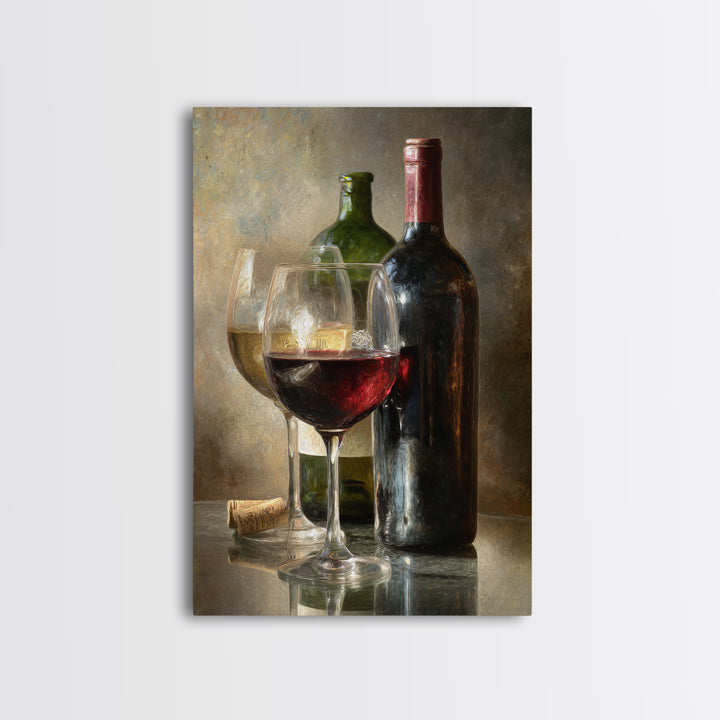 Wine Tasting Flight Rendered as Elegant Still Framed Canvas Print, Winery Art, Winery Decor, Watercolor Art, Vineyard, WIN-2x3-42