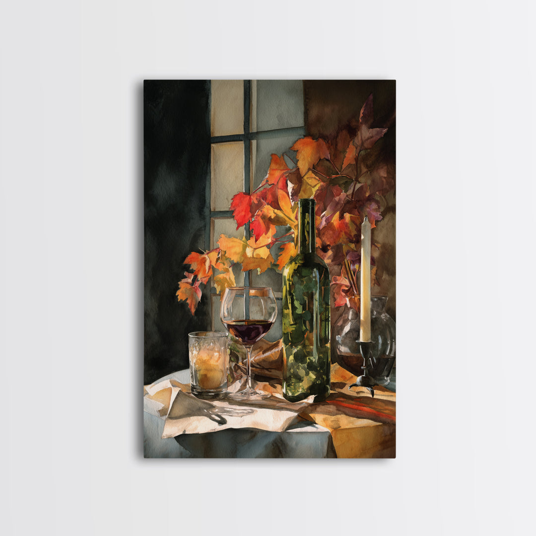 Vine Leaves Turning Autumn Red and Gold Framed Canvas Print, Winery Art, Artwork, Winery Decor, Fine Art, Vineyard, Bar Decor, WIN-2x3-43