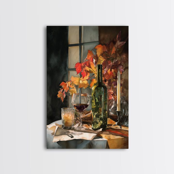 Vine Leaves Turning Autumn Red and Gold Framed Canvas Print, Winery Art, Artwork, Winery Decor, Fine Art, Vineyard, Bar Decor, WIN-2x3-43