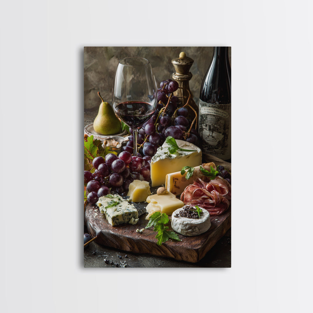 Charcuterie Board with Grapes and Cheese Canvas Print, Winery Art, Kitchen Wall Art, Winery Decor, Fine Art, Vineyard, WIN-2x3-45