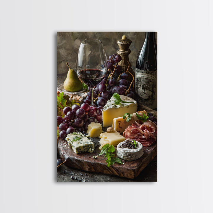 Charcuterie Board with Grapes and Cheese Canvas Print, Winery Art, Kitchen Wall Art, Winery Decor, Fine Art, Vineyard, WIN-2x3-45