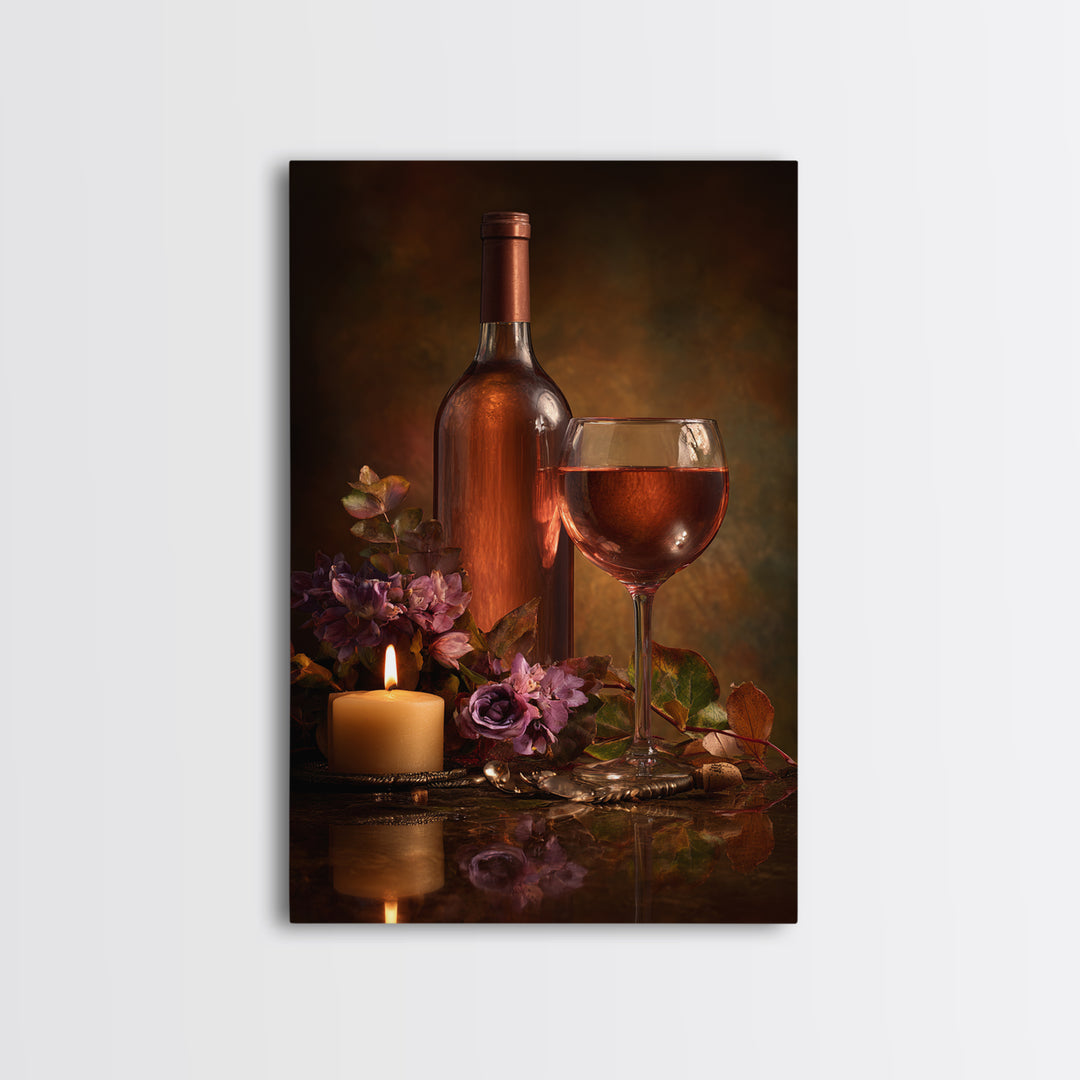 Ros Glass Beside Summer Flowers Framed Canvas Print, Winery Art, Art, Winery Decor, Fine Art, Vineyard, Farmhouse Decor, WIN-2x3-46