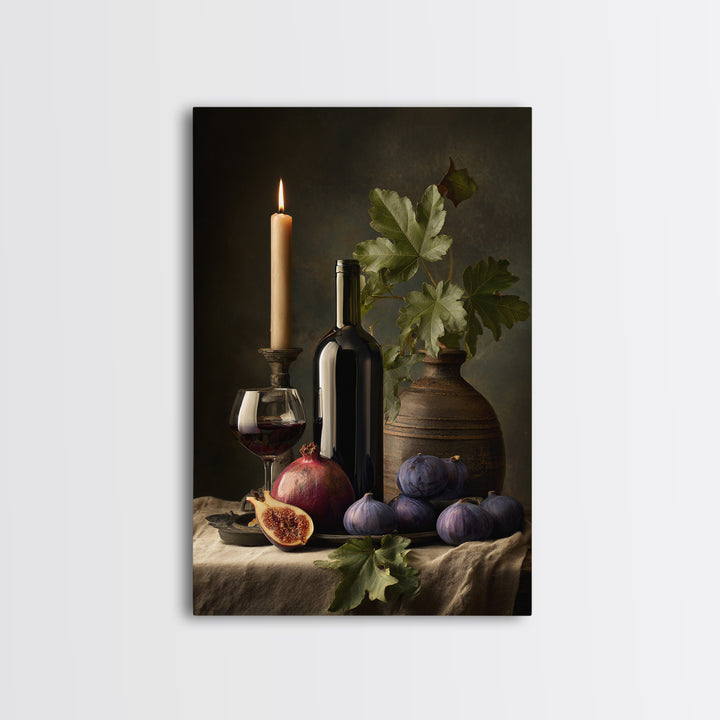 Pomegranate Figs and Red Wine Composition Canvas Print, Winery Art, Framed Art, Winery Decor, Fine Art, Vineyard, Landscape Art, WIN-2x3-49