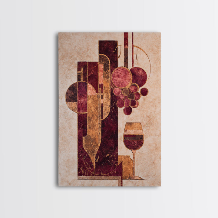 Burgundy Abstract with Gold Accents Framed Canvas Print, Winery Art, Printable Wall Art, Winery Decor, Fine Art, Vineyard, WIN-2x3-55