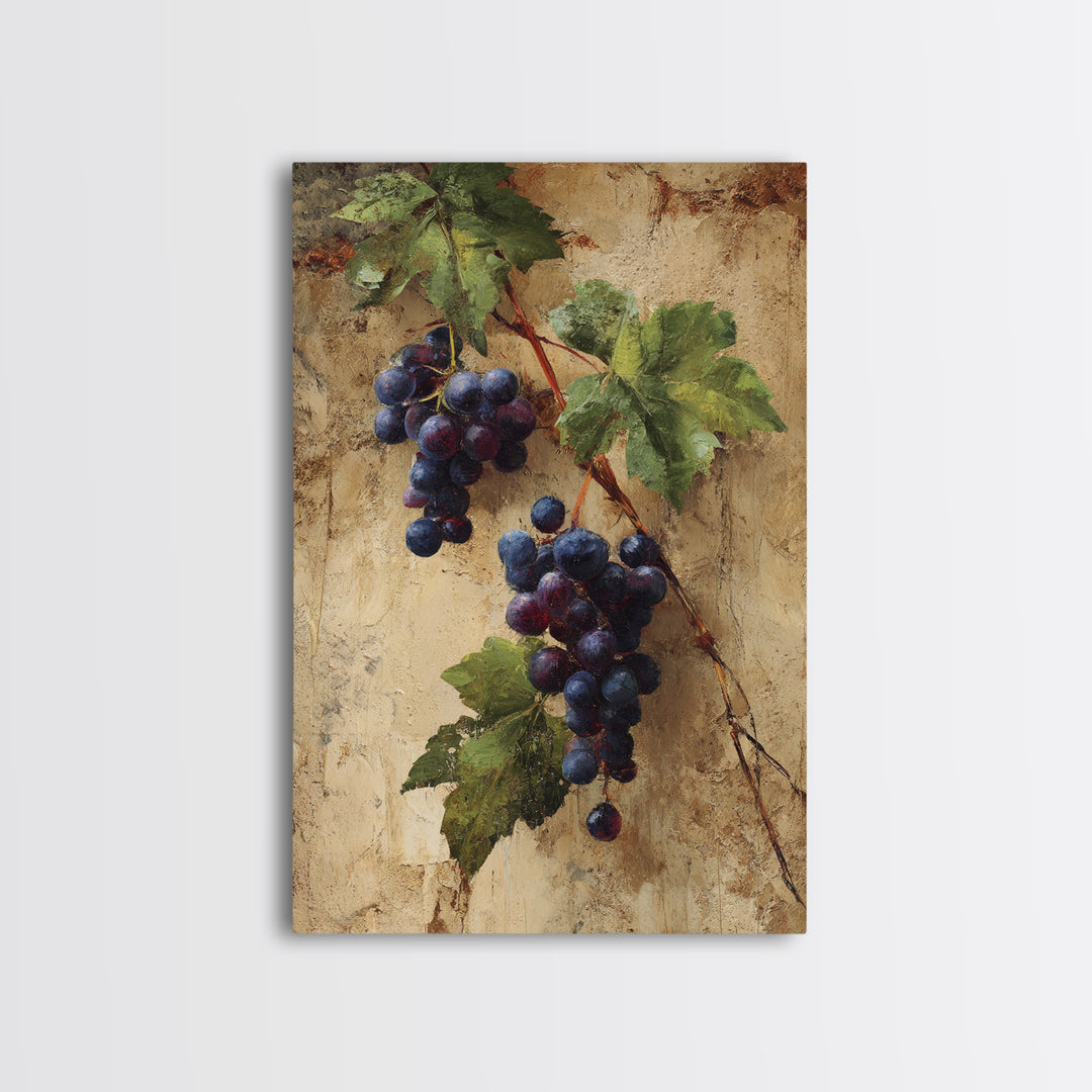 Grapevine Branch with Purple Grapes and Leaves Canvas Print, Winery Art, Kitchen Wall Decor, Winery Decor, Fine Art, Vineyard, WIN-2x3-57