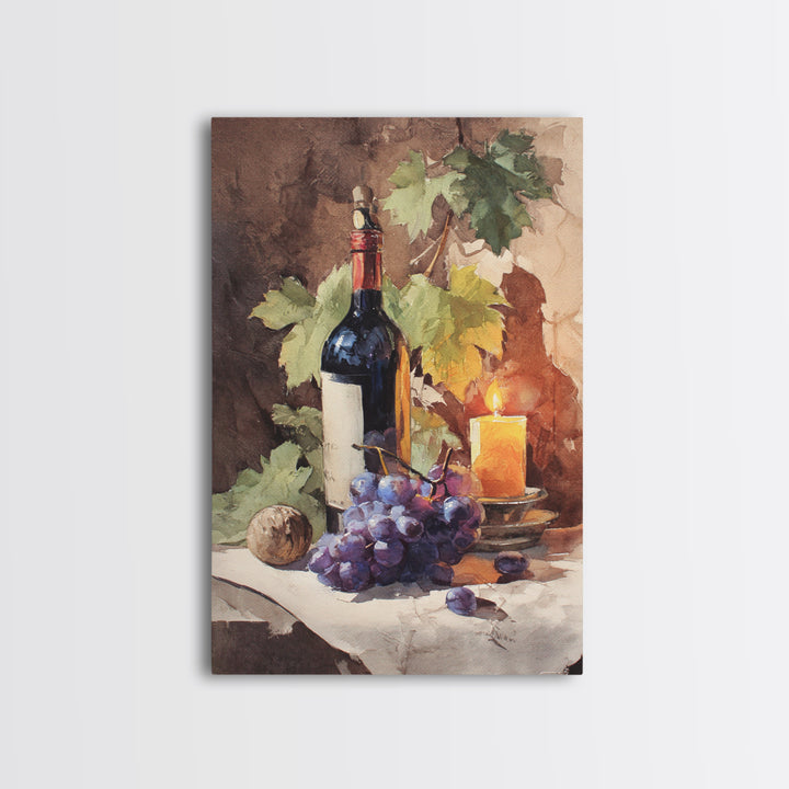 Tuscan Vineyard at Golden Hour Framed Canvas Print, Winery Art, Farmhouse Decor, Winery Decor, Oil Painting, Vineyard, WIN-2x3-59