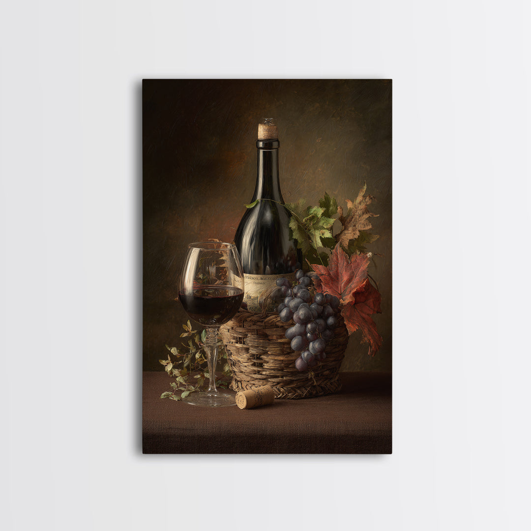 Wine Harvest Basket Framed Canvas Print, Winery Art, Minimalist Decor, Winery Decor, Fine Art, Vineyard, Artwork, Kitchen Decor, WIN-2x3-6
