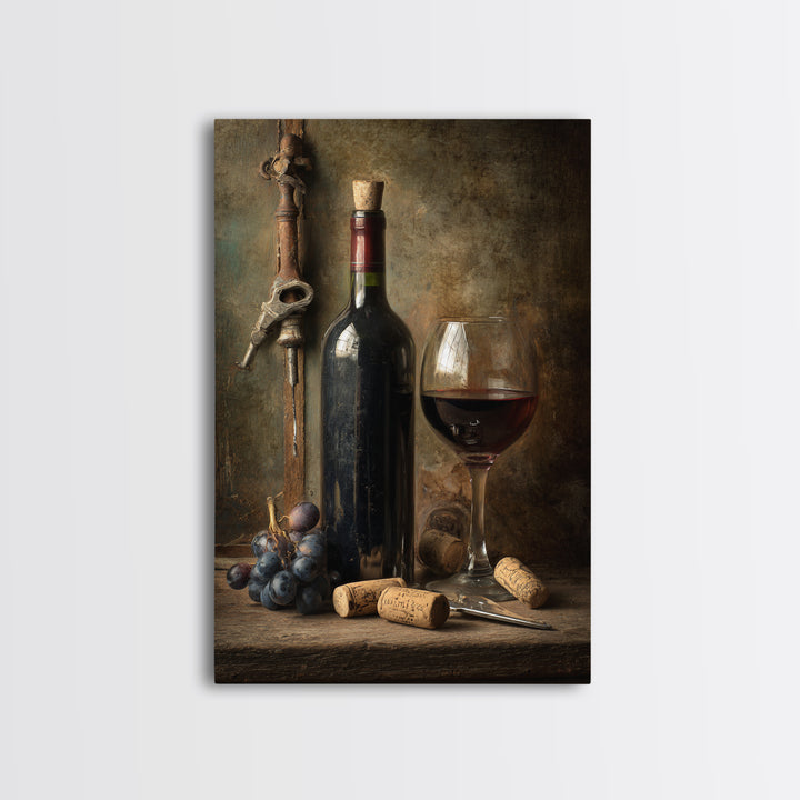 Corkscrew and Corks on Rustic Wood Framed Canvas Print, Winery Art, Wall Hanging, Winery Decor, Vineyard, Preppy Wall Art, WIN-2x3-60