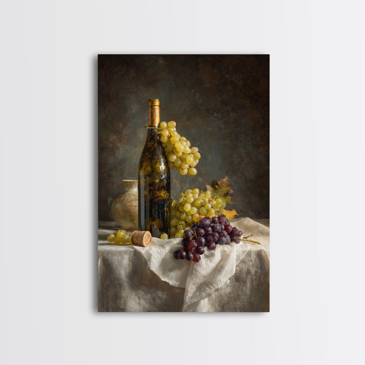 Champagne Grapes and White Linen Still Life Canvas Print, Winery Art, Living Room Decor, Winery Decor, Fine Art, Vineyard, WIN-2x3-61