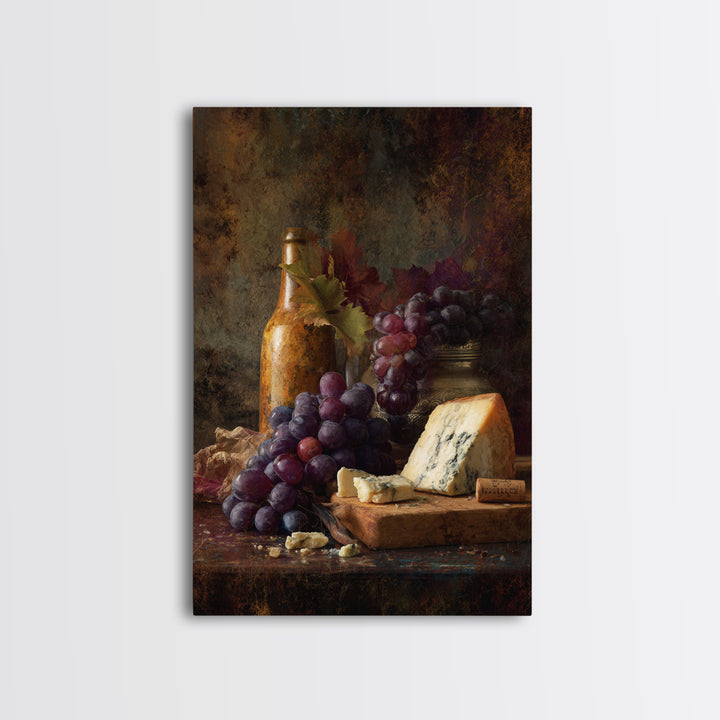 Charcuterie Board with Grapes and Cheese Framed Canvas Print, Winery Art, Wall Art Print, Winery Decor, Fine Art, Vineyard, WIN-2x3-69