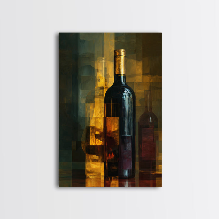Black and Gold Wine Bottle Silhouette Canvas Print, Winery Art, Winery Decor, Oil Painting, Vineyard, Watercolor Painting, WIN-2x3-72