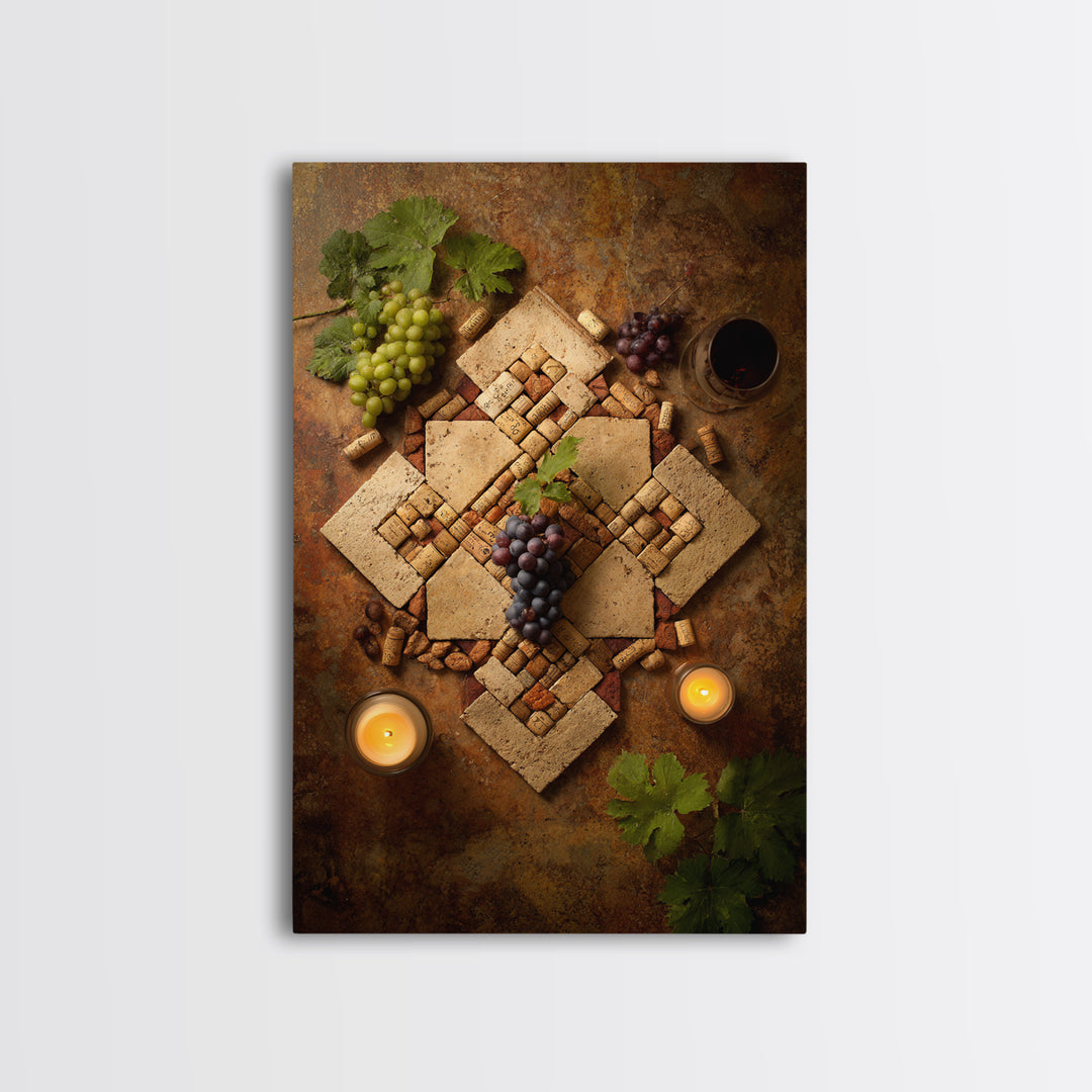 Corks Arranged as Geometric Pattern Framed Canvas Print, Winery Art, Oil Painting, Winery Decor, Abstract Art, Vineyard, WIN-2x3-74