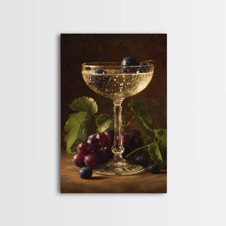 Champagne Coupe with Bubbles and Light Framed Canvas Print, Winery Art, Wall Art Print, Winery Decor, Fine Art, Vineyard, WIN-2x3-75