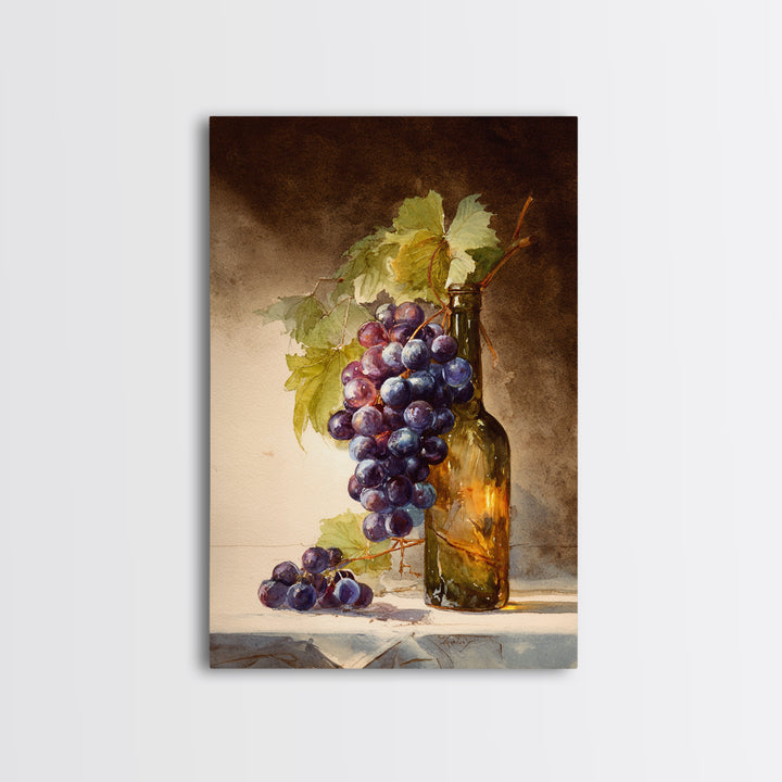 Single Grape Cluster Botanical Study Canvas Print, Winery Art, Retro Wall Art, Winery Decor, Fine Art, Vineyard, Modern Decor, WIN-2x3-77