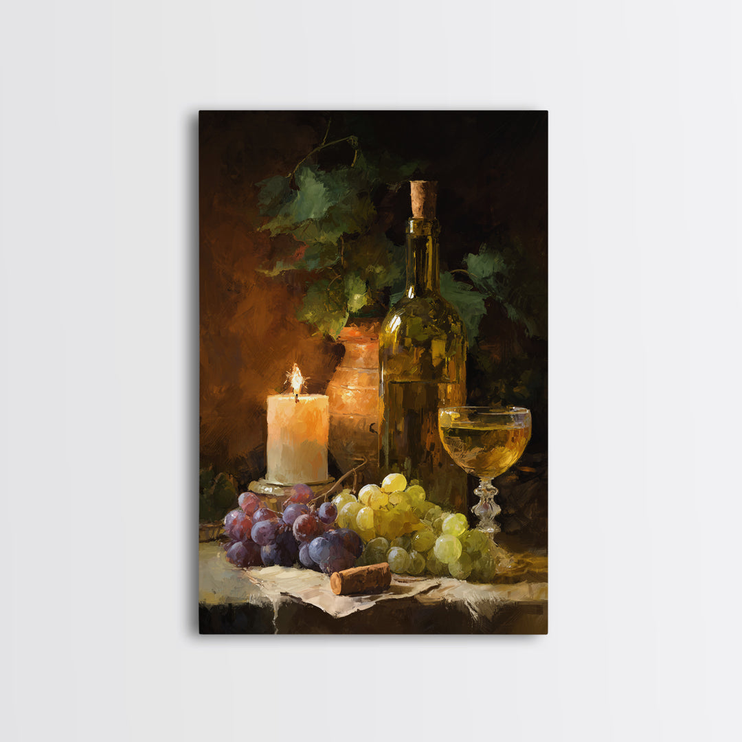 Olive Branch and Wine Glass Mediterranean Still Framed Canvas Print, Winery Art, Travel Poster, Winery Decor, Watercolor Art, WIN-2x3-8