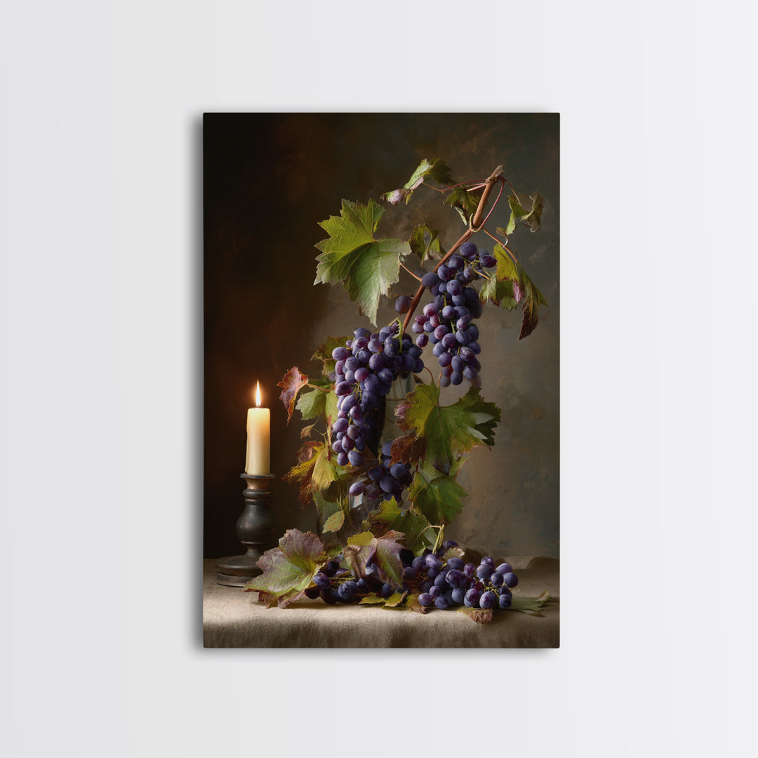 Grapevine Branch with Purple Grapes and Leaves Canvas Print, Winery Art, Kitchen Wall Decor, Winery Decor, Fine Art, Vineyard, WIN-2x3-81