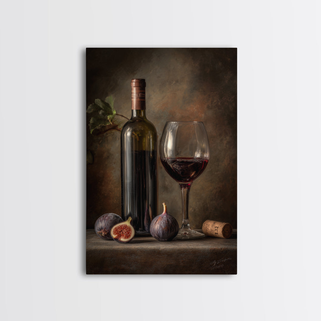 Wine Bottle and Glass Still Life Canvas Print, Winery Art, Artwork, Winery Decor, Vineyard, Bar Decor, Gallery Wall Art, WIN-2x3-82