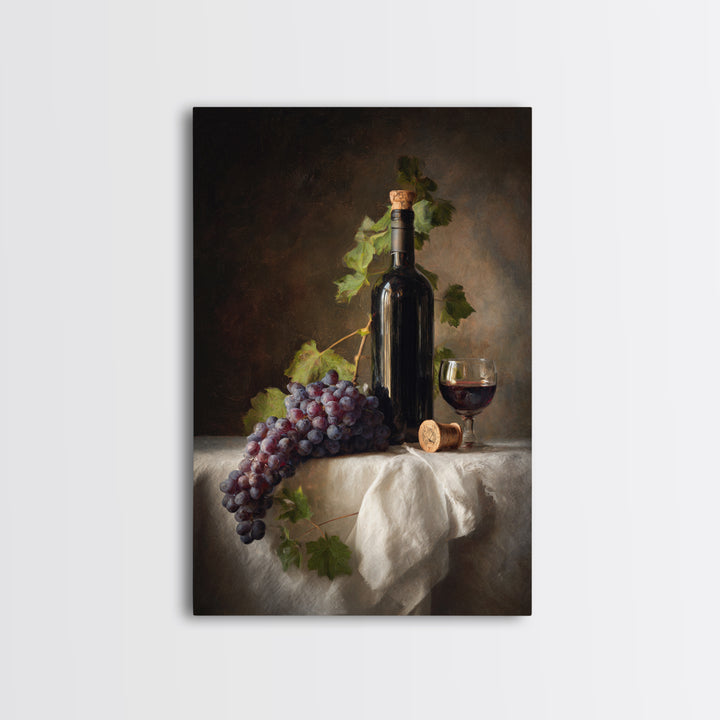 Champagne Grapes and White Linen Still Life Framed Canvas Print, Winery Art, Preppy Wall Art, Winery Decor, Fine Art, Vineyard, WIN-2x3-85