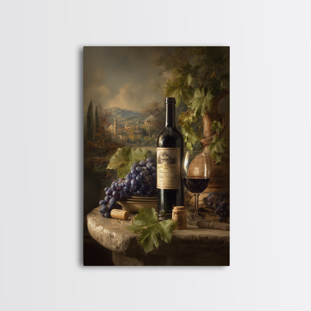 French Vineyard Hills Framed Canvas Print, Winery Art, Living Room Decor, Winery Decor, Fine Art, Vineyard, Travel Poster, WIN-2x3-88