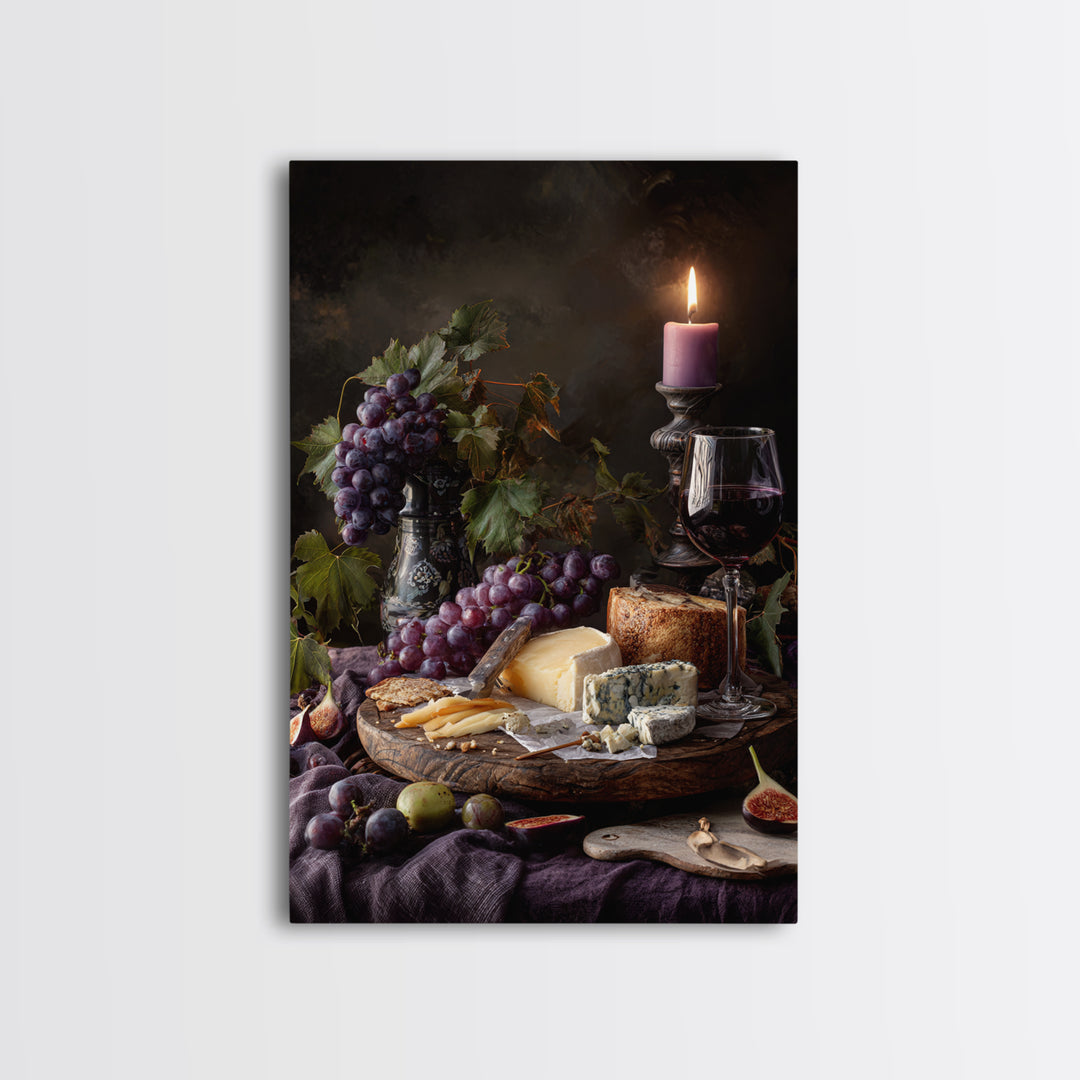 Charcuterie Board with Grapes and Cheese Framed Canvas Print, Winery Art, Wall Art Print, Winery Decor, Fine Art, Vineyard, WIN-2x3-93