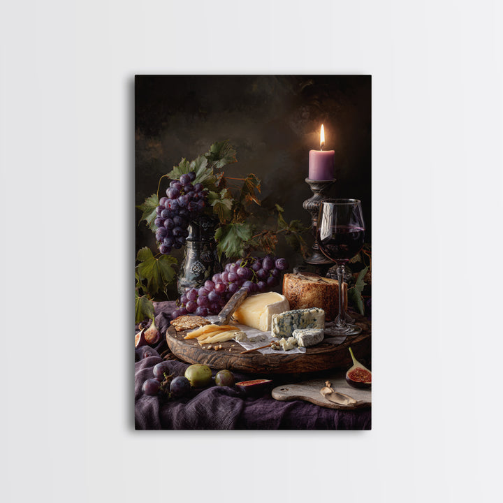 Charcuterie Board with Grapes and Cheese Framed Canvas Print, Winery Art, Wall Art Print, Winery Decor, Fine Art, Vineyard, WIN-2x3-93