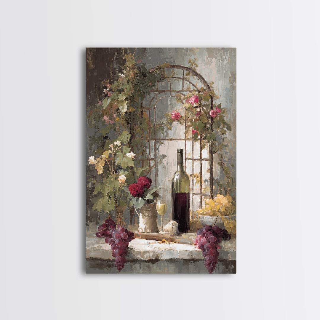 Vineyard Gate with Climbing Roses Canvas Print, Winery Art, Travel Poster, Winery Decor, Oil Painting, Vineyard, WIN-2x3-95