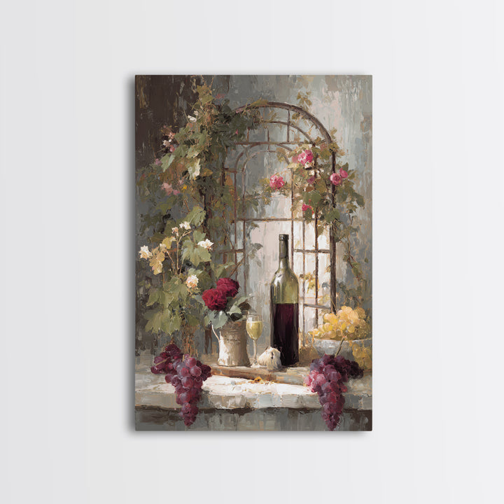 Vineyard Gate with Climbing Roses Canvas Print, Winery Art, Travel Poster, Winery Decor, Oil Painting, Vineyard, WIN-2x3-95
