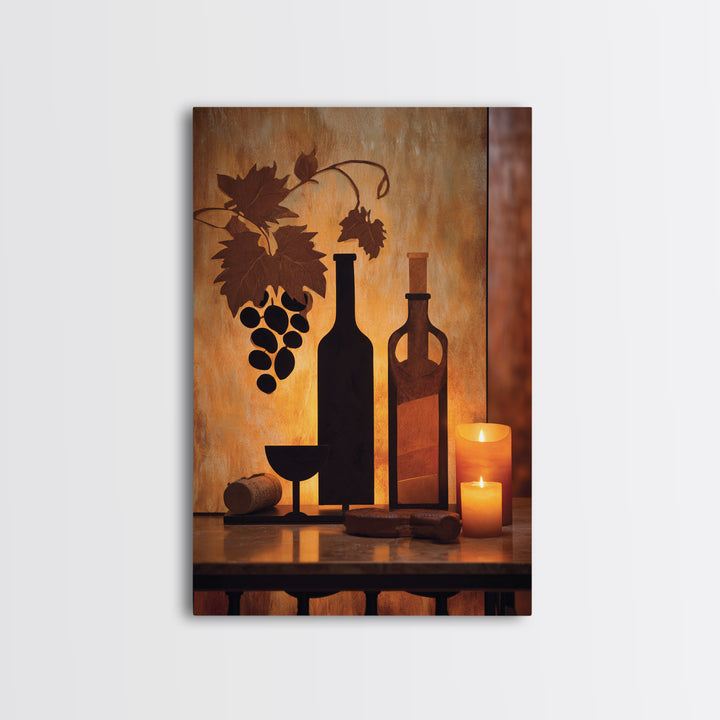 Black and Gold Wine Bottle Silhouette Canvas Print, Winery Art, Wall Art Print, Winery Decor, Fine Art, Vineyard, Gallery Decor, WIN-2x3-96