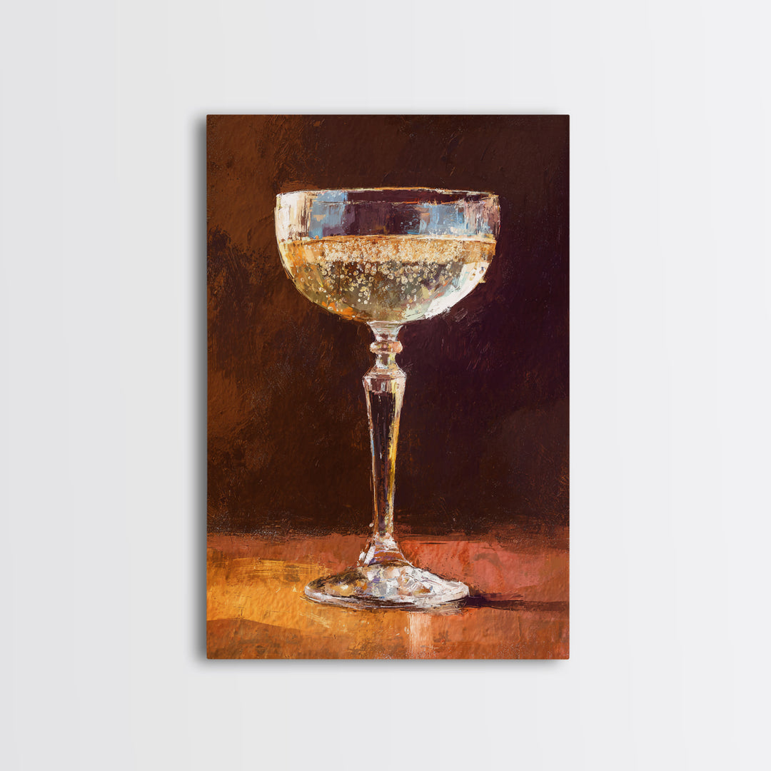 Champagne Coupe with Bubbles and Light Canvas Print, Winery Art, Gallery Wall Art, Winery Decor, Vineyard, Luxury Decor, WIN-2x3-99