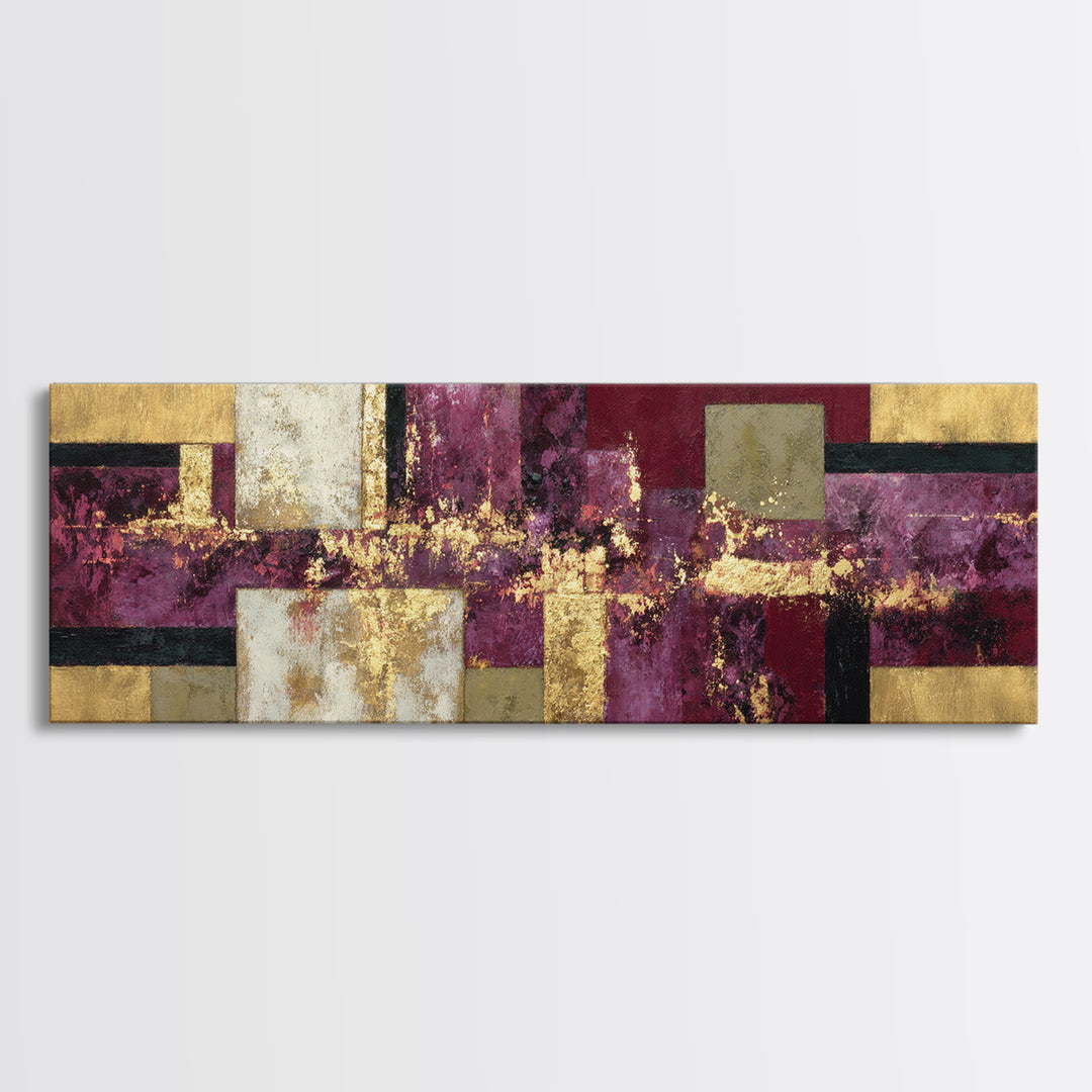 Burgundy Abstract with Gold Accents Framed Canvas Print, Winery Art, Gallery Decor, Winery Decor, Fine Art, Vineyard, WIN-3x1-15