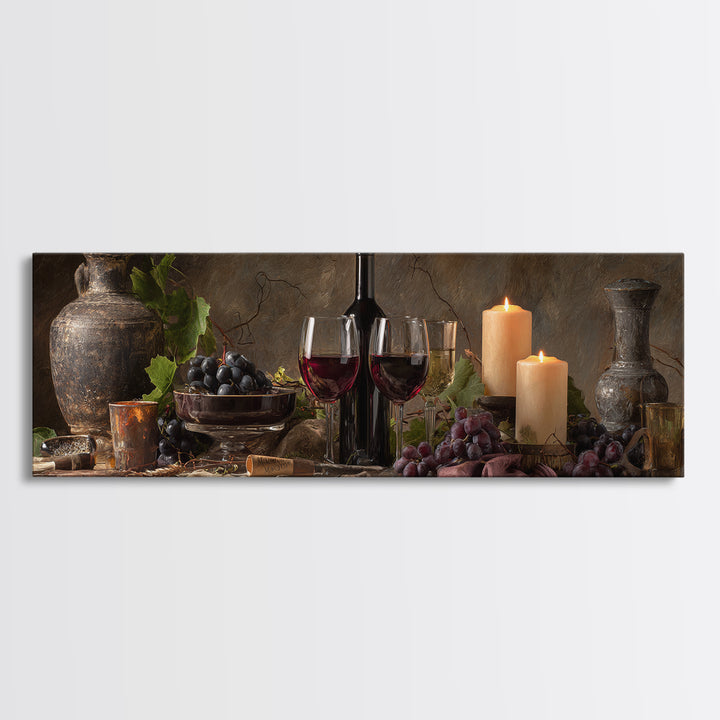 Wine Tasting Flight Rendered as Elegant Still Framed Canvas Print, Winery Art, Wall Hanging, Winery Decor, Fine Art, Vineyard, WIN-3x1-2