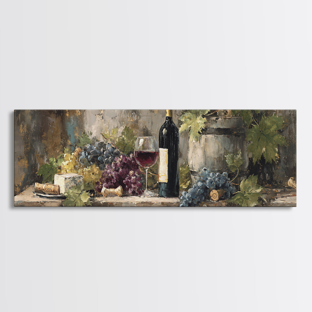 Corkscrew and Corks on Rustic Wood Canvas Print, Winery Art, Bar Art, Winery Decor, Fine Art, Vineyard, Textured Painting, WIN-3x1-20