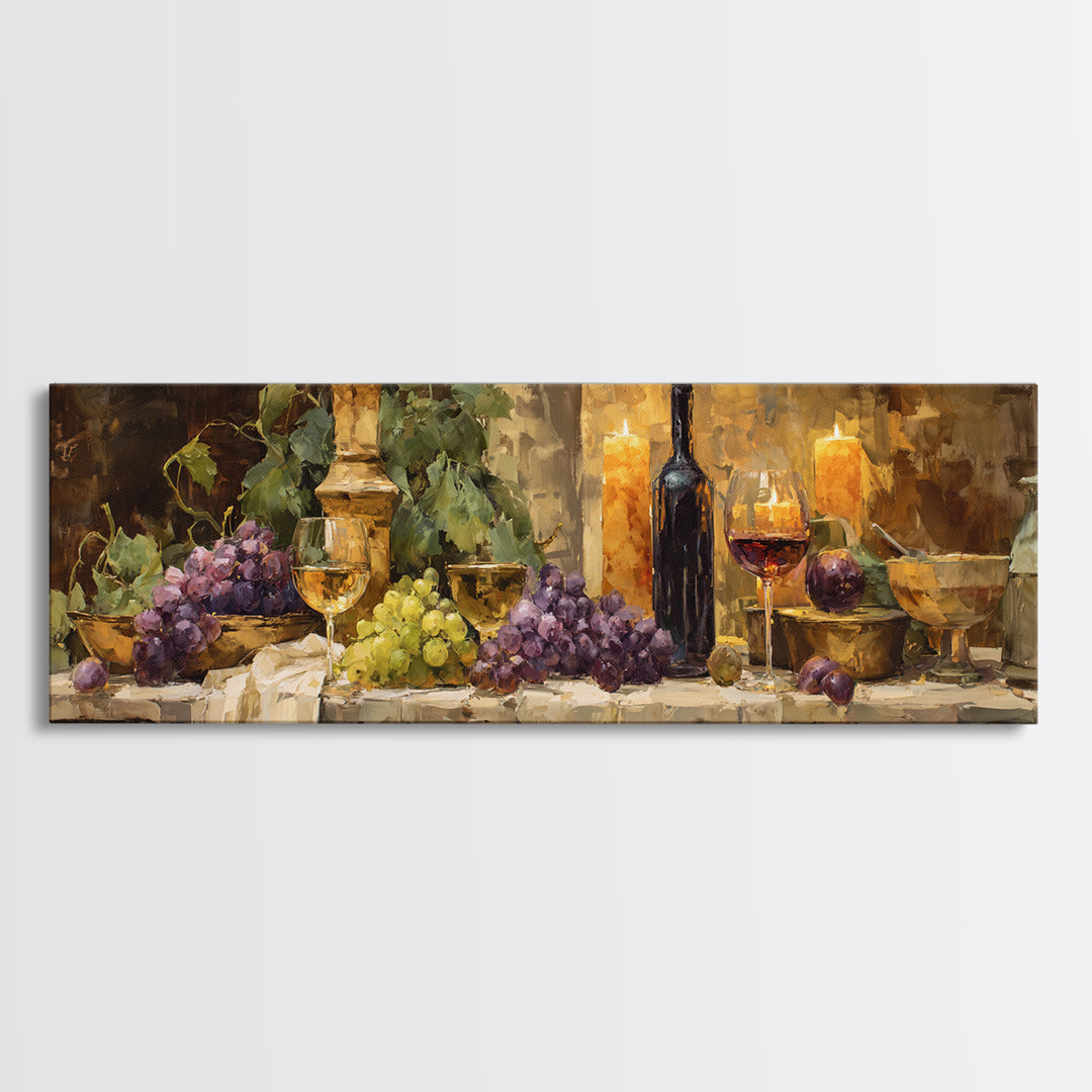 Champagne Grapes and White Linen Still Life Canvas Print, Winery Art, Matisse Print, Winery Decor, Abstract Art, Vineyard, WIN-3x1-21