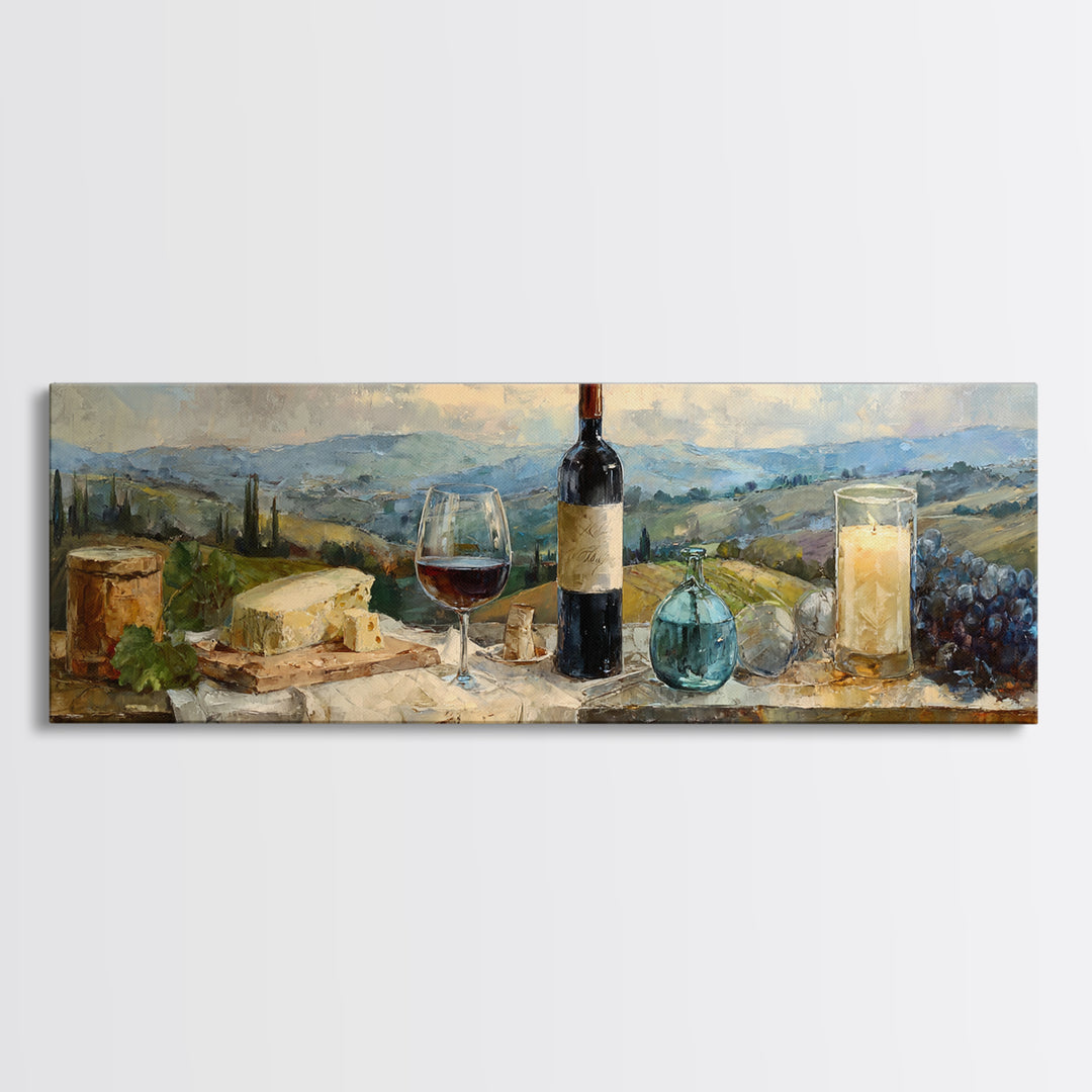 French Vineyard Hills Canvas Print, Winery Art, Living Room Art, Winery Decor, Fine Art, Vineyard, Minimalist Decor, WIN-3x1-24