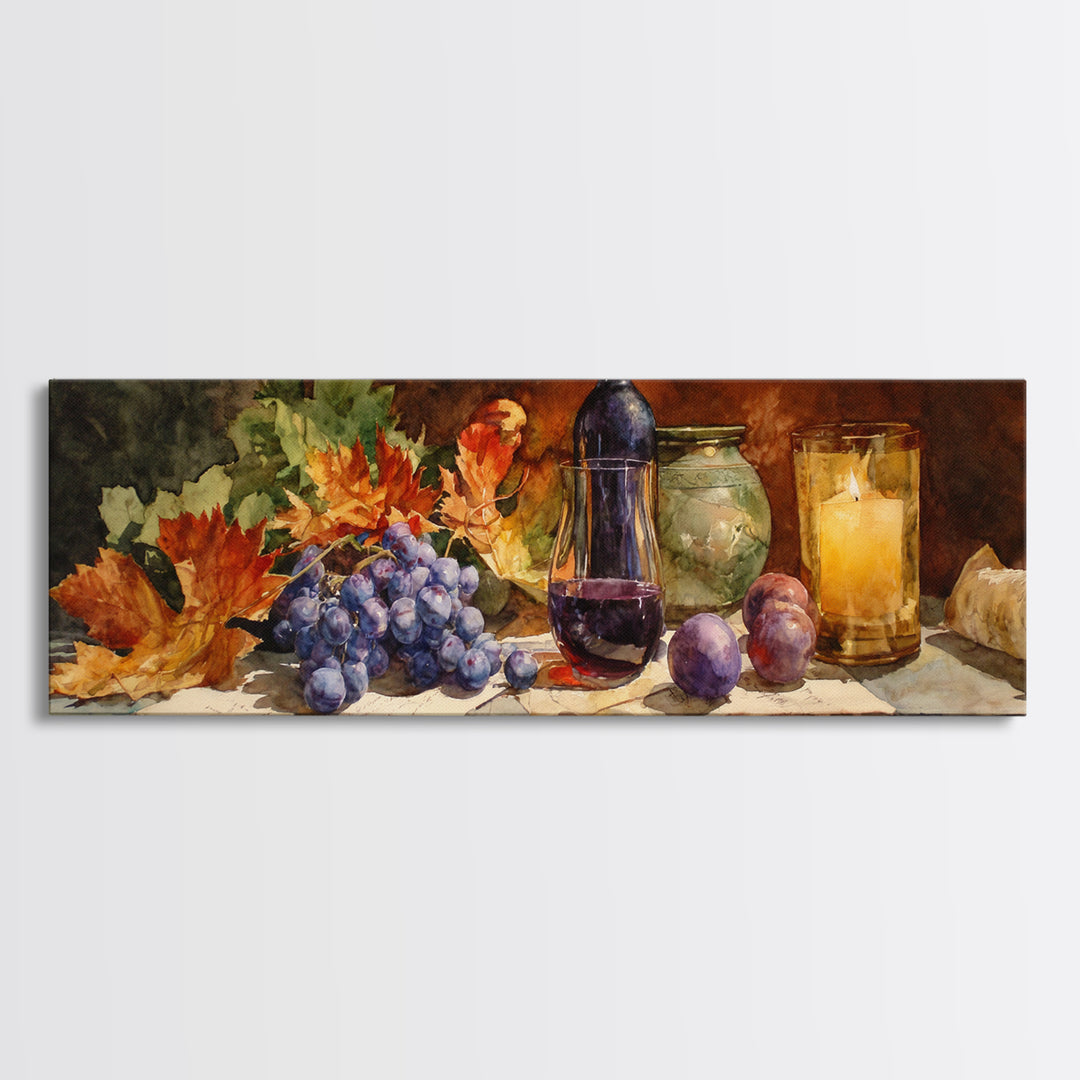 Vine Leaves Turning Autumn Red and Gold Framed Canvas Print, Winery Art, Textured Painting, Winery Decor, Fine Art, Vineyard, WIN-3x1-27