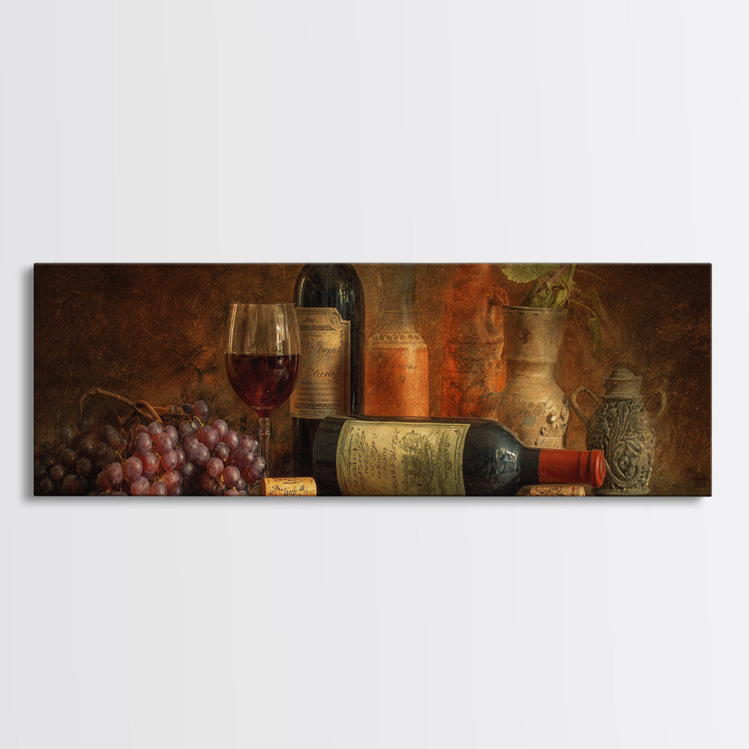 Old Cellar Key and Wine Label Shapes Framed Canvas Print, Winery Art, Travel Poster, Winery Decor, Abstract Art, Vineyard, WIN-3x1-28