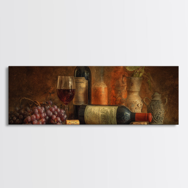Old Cellar Key and Wine Label Shapes Framed Canvas Print, Winery Art, Travel Poster, Winery Decor, Abstract Art, Vineyard, WIN-3x1-28
