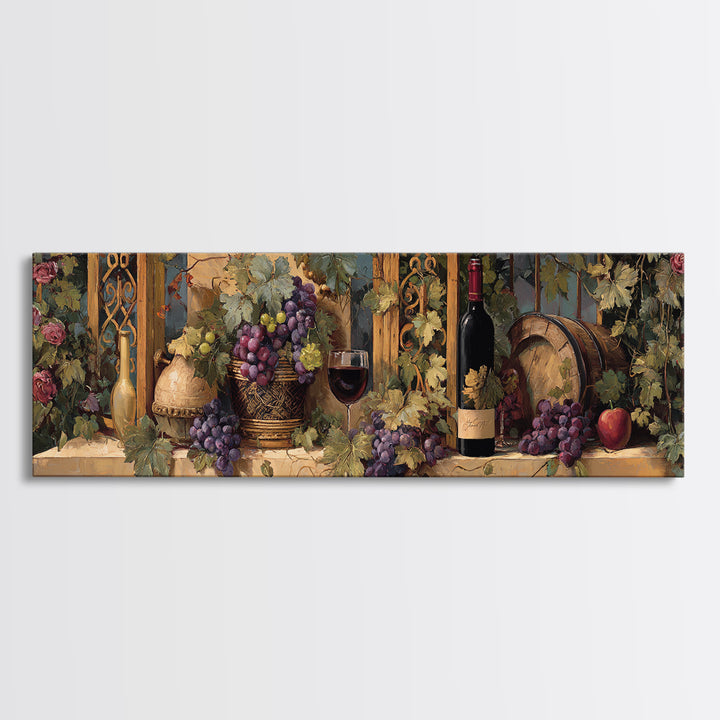 Vineyard Gate with Climbing Roses Canvas Print, Winery Art, Winery Decor, Abstract Art, Vineyard, Wall Hanging, WIN-3x1-31