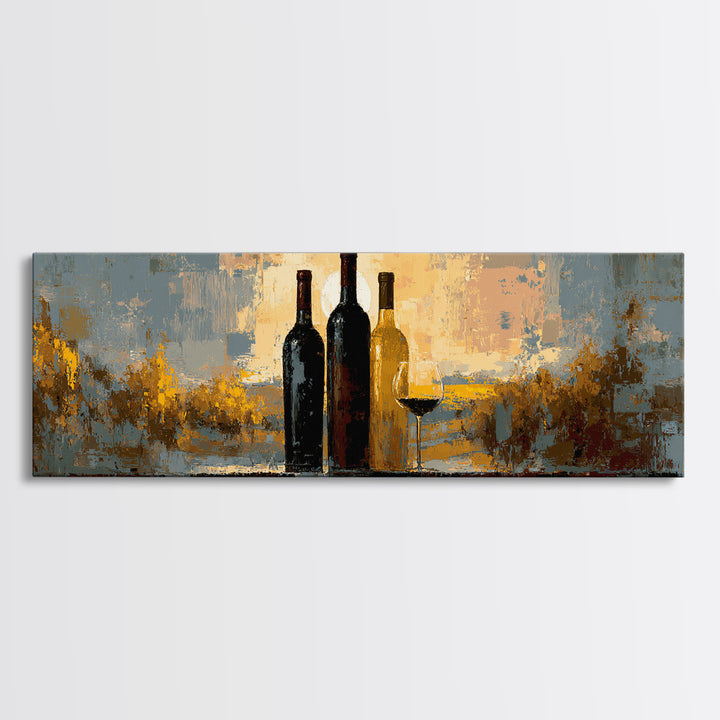 Black and Gold Wine Bottle Silhouette Framed Canvas Print, Winery Art, Cocktail Wall Art, Winery Decor, Watercolor Art, WIN-3x1-32